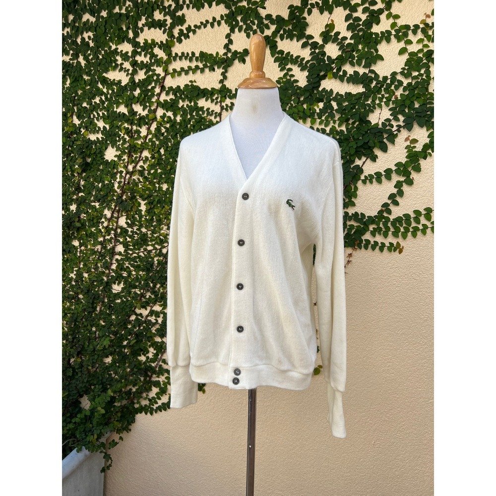 Lacoste IZOD knitted oversized peach off white  golf cardigan